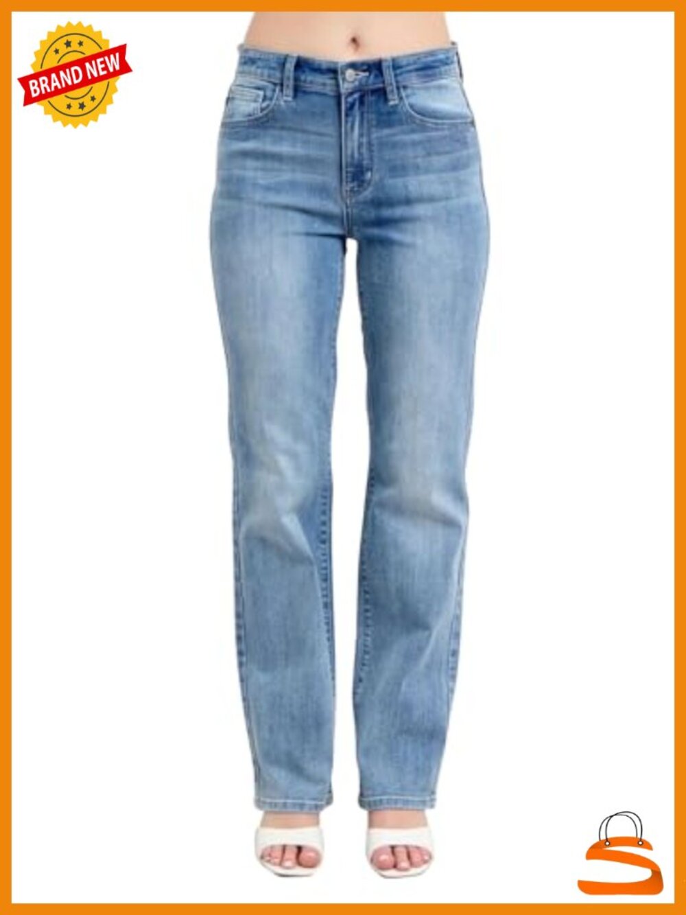 High Waist Dad Jeans Straight Leg Stretch Denim